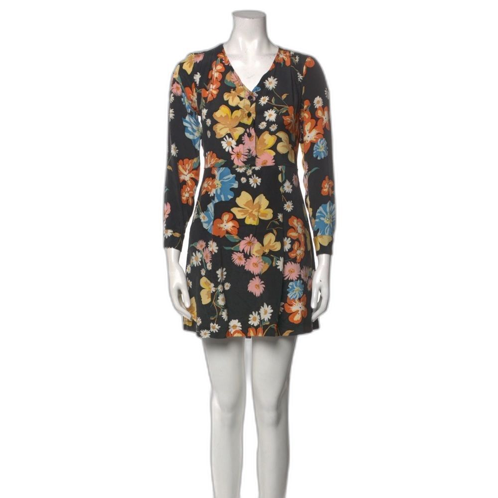 Sea New York 100% Silk Floral Mini Dress Ruffle Puff Sleeve Size 0